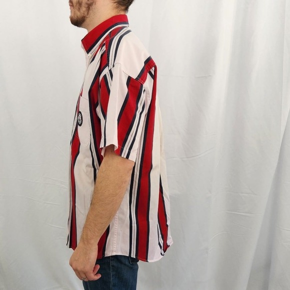 90s Chaps Ralph Lauren Red and White Striped Cotton Button Down - Picture 2 of 7